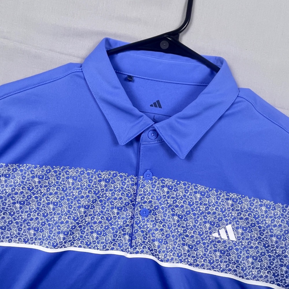 Adidas KD9363 Floral‎ Print Performance Polo Shirt Men Large Blue Golf Casual